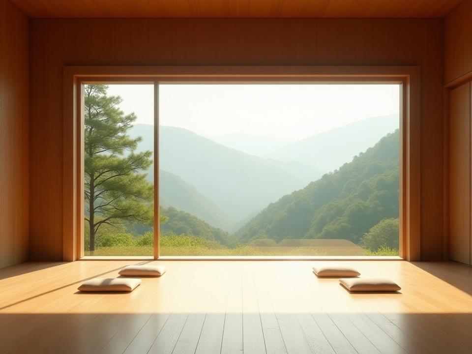 양평 리트릿 센터의 통창으로 자연이 보이는 명상홀