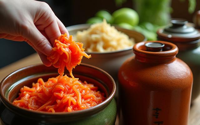 다양한 종류의 김치를 담그는 체험 현장