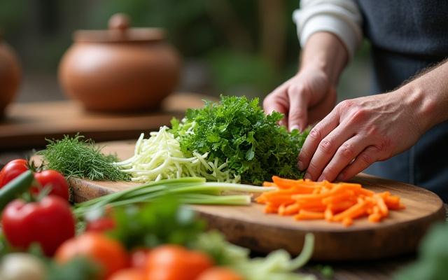 건강한 재료로 요리하는 모습